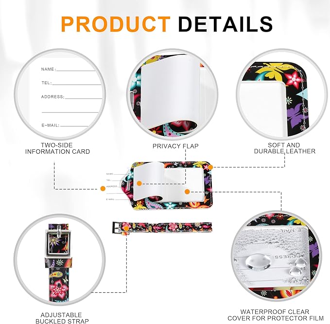 4 Pack Luggage Tag for Suitcases TSA Approved, Leather Suitcase Tags Identifiers, Cute Bag Name Travel Tags ID Labels for Women Men Cruise Airport Luggage Travel Essentials by Sodsay