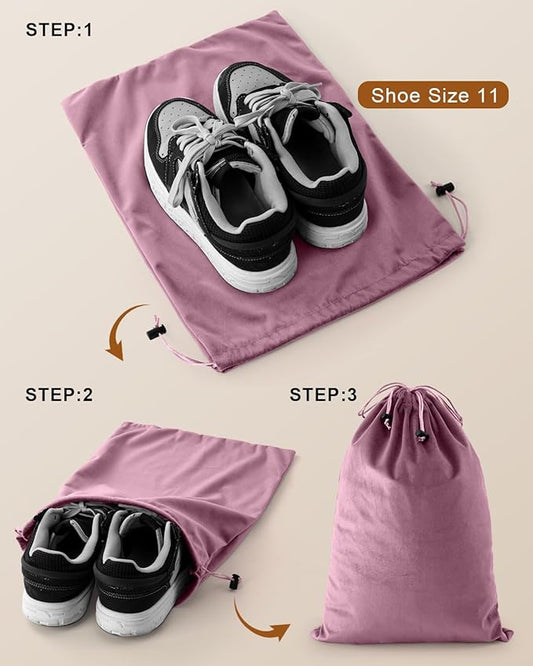 FantasyLife Shoe Bags for Travel, Washable Dust Bags for Storage & Packing, Flannel Shoe Pouch with Drawstring Closure for Purses, Handbags, Shoes & Toys (2, Parfait Pink)
