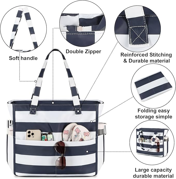 Bluboon Waterproof Beach Tote Pool Bags for Women Ladies Extra Large Carry On Bag With Wet Compartment for Weekender Travel