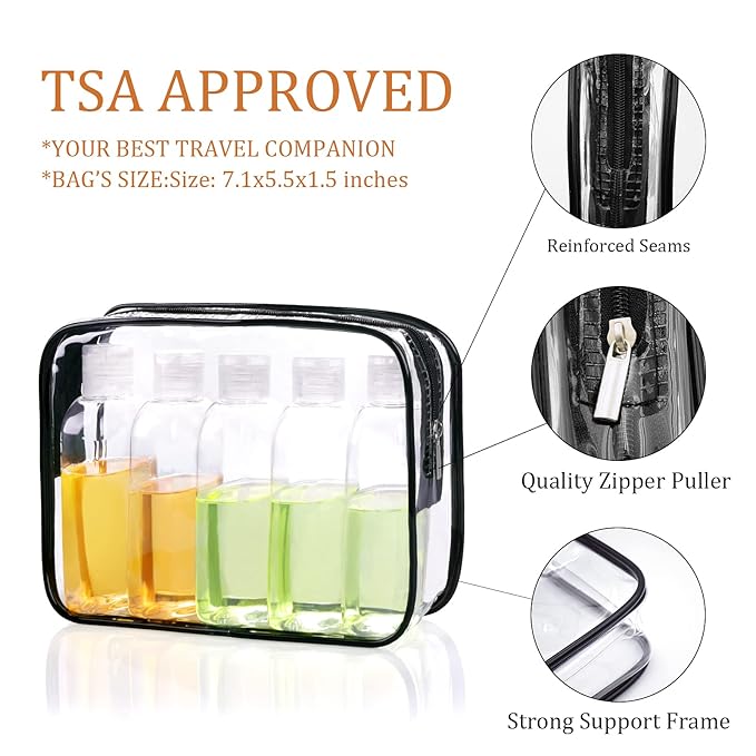 GIMS 5-Pack 3.4 oz TSA-Approved Travel Bottles with Flip Cap, Leak-Proof Containers and Clear Toiletry Bag