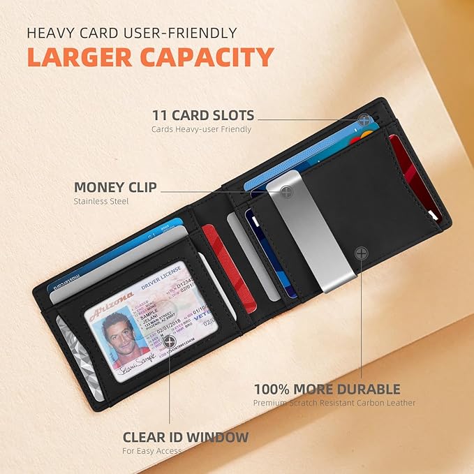 RUNBOX Slim Wallets for Men - Leather Money Clip Mens Wallet - RFID Blocking Front Pocket Bifold Wallet - Thin Credit Card Holder with Gift Box