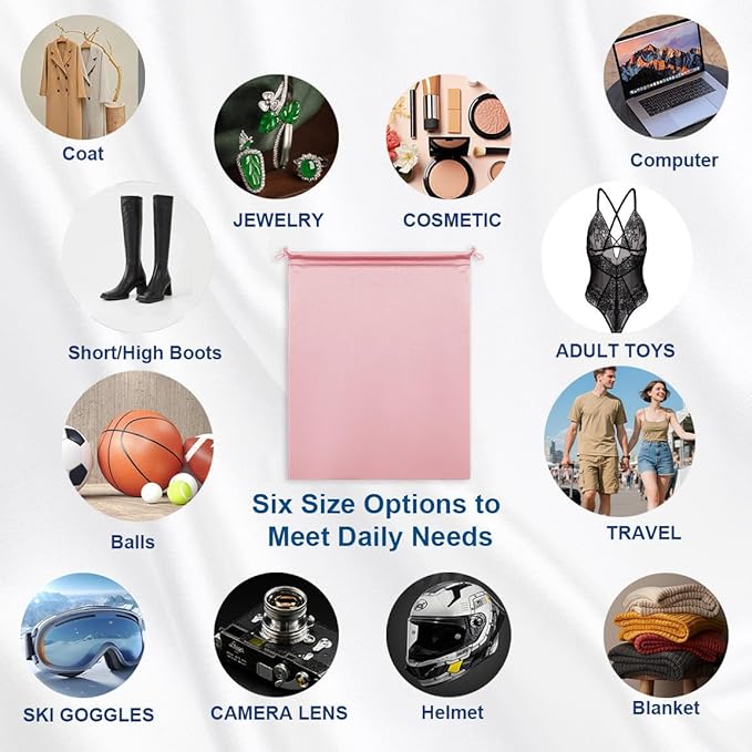 Microfiber Drawstring Bags, Multi-Size Soft Protective Pouches for Shoes, Ski Goggles, Sunglasses, Handbags & Camera Lenses