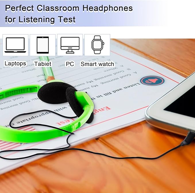Yunsailing 30 Pack Bulk Headphones Set Over Ear Headphones with Adjustable Headband 3.5mm Plug Headsets Earphones for Learning Program, Computer Lab, Library, Testing & Multimedia Use (Light Color)