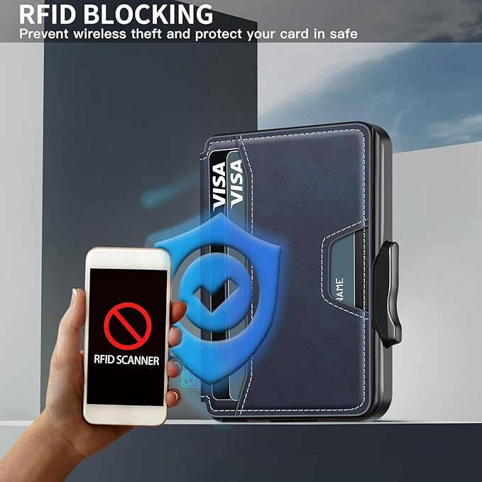 Wallet for Men, Mens Wallet Minimalist Slim Wallet, RFID Blocking Smart Pop Up Wallet with Money Clip & ID Window, Metal Compact Wallet, Aluminum Credit Card Holder Wallet