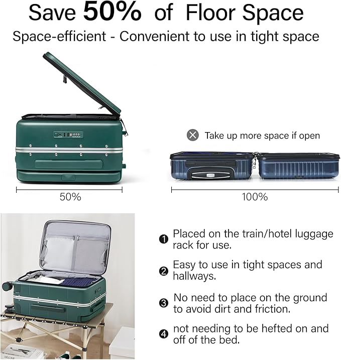 Hanke Top Opening Carry On Luggage, 20 Inch Zipperless Aluminum Frame Wide Handle Luggage, All-PC Hard Shell Trunk Suitcase with Spinner Wheels, TSA Airline Approved (Blackish Green, 40L)