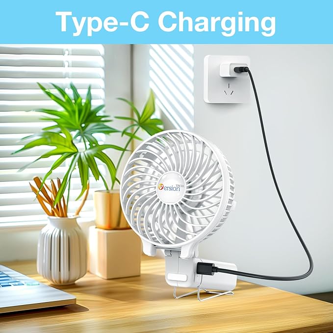 VersionTECH. Portable Handheld Fan, Powerful+Durable+4000mAh+180° Foldable, Mini Table Fans with USB Rechargeable Battery Operated Cooling Accessories for Personal Use, Travel, Office White