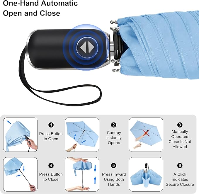 LEAGERA Compact Travel Umbrella for Purse - Flat Handle, Waterproof for Light Rain