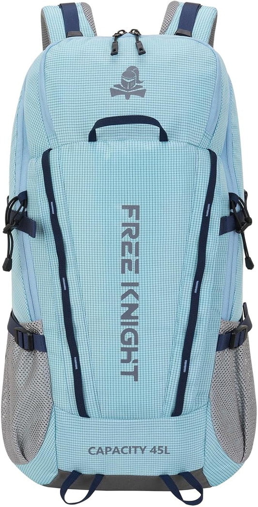 Bseash 45L Waterproof Hiking Camping Backpack with Rain Cover, Outdoor Sport Travel Bag Daypack for Climbing Skiing Cycling (Blue)
