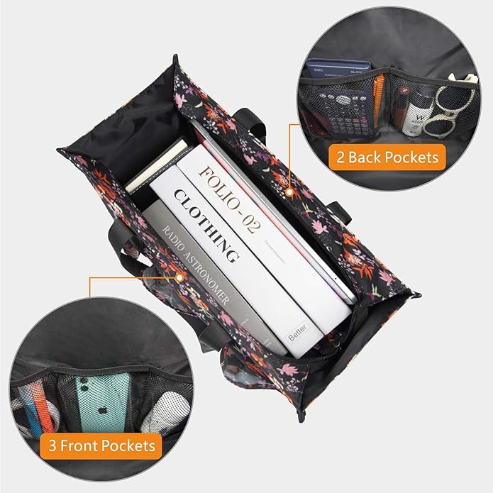 TOPDesign Utility Water Resistant Tote Bag with 13 Pockets, Top Zipper Closure & Thick Bottom Support, for Working Women