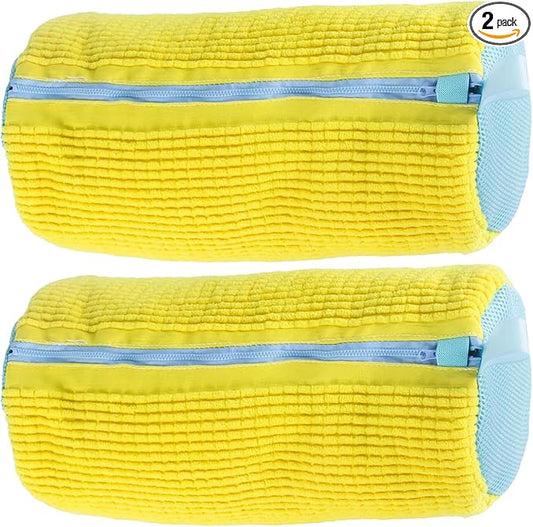 2Pcs Yellow Shoe Washing Machine Bags, Reusable Shoe Washing Bag for Machine Can Be Cleaned 360° Around.Durable Laundry Bag Side Zipper. Laundry Bag Suitable for Sizes of Different Sizes