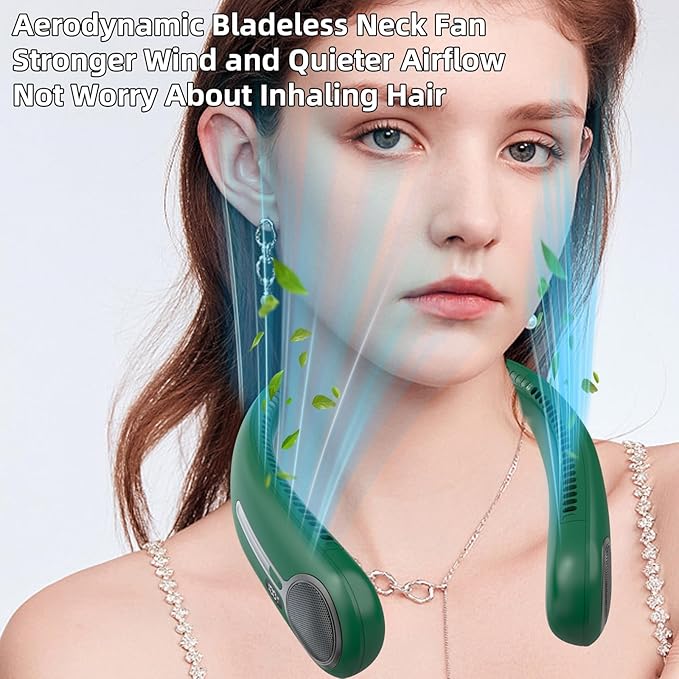Portable Neck Fan,Hands Free Personal Wearable Bladeless Fan,6000mAh USB Rechargeable,360° Cooling,LED Display,4-Speeds,Birthday Gifts for Men Women Dad Mom,Christmas Gifts (Dark green)
