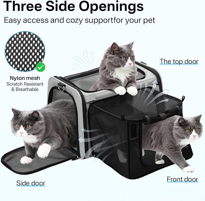 Cat Carrier Soft for Travel & Vet Visits, Expandable Soft Pet Carrier for Cats Up to 15 lbs, Breathable & Cozy Cat Bag Carrier, Airline Approved Portable Pet Travel Carrier, Black