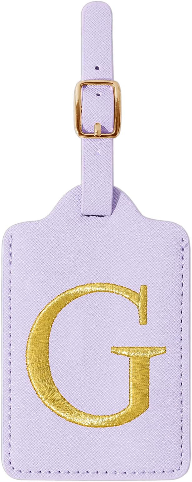 Personalized Initial Luggage Tags for Suitcase, Purple Leather Cute Luggage Tags with Privacy Cover Name Card, Embroidered Custom Monogrammed Luggage Tag Travel Backpack Tags Gifts for Women Kids(G)