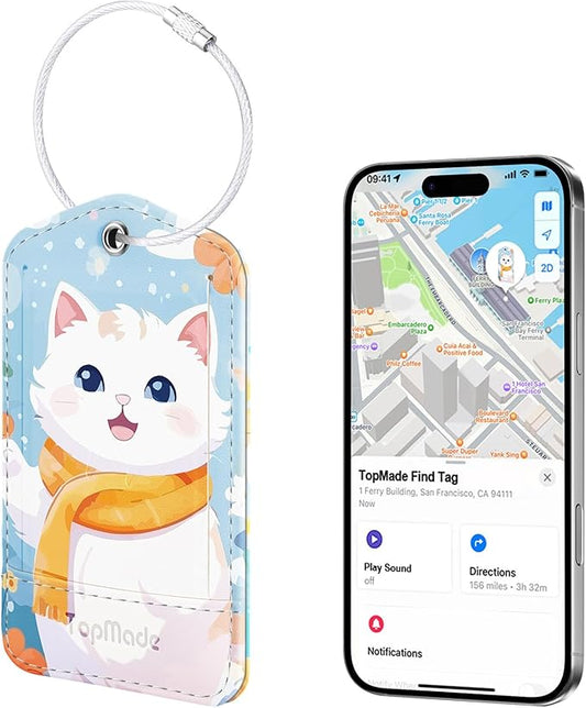 TopMade Smart Luggage Tag with Apple Find My, Premium Leather Luggage Tags for Suitcase, Travel Bags, Backpacks, Anti-Lost Suitcase Tag Tracker for Travel with Privacy Name Card, Rechargeable