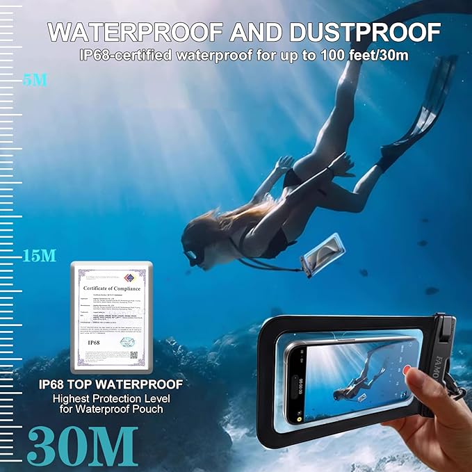 Up to 8.7" 6 Pack Multicolor Waterproof Phone Pouch, Large Phone Waterproof Case Dry Bag, Protection Level: IP68, Outdoor for Apple iPhone,Samsung,and More, Black,Blue,Pink,Orange,Yellow,Green