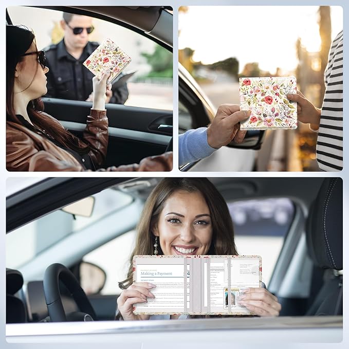 Car Registration and Insurance Card Holder，Vehicle Glove Box Car Organizer，Accessories Case for Storing Driving Licences, Cards, Documents