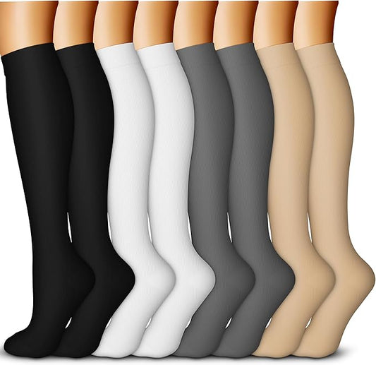 QUXIANG Copper Compression Socks for Women & Men Circulation (8 Pairs) - Best for Running Athletic Cycling - 15-20 mmHg