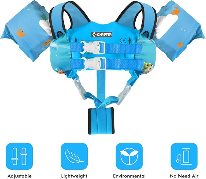 Chriffer Kids Swim Vest Life Jacket for 30-55 Pounds Boys and Girls, Toddler Floaties with Shoulder Harness Arm Wings for 2,3,4,5,6,7 Years Old Baby