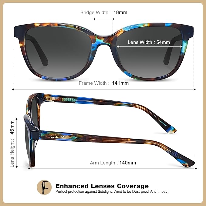 CARFIA Designer Acetate Womens Polarized Sunglasses Fit Most Face Shapes Trendy Shades UV Protection Hypoallergenic Handmade