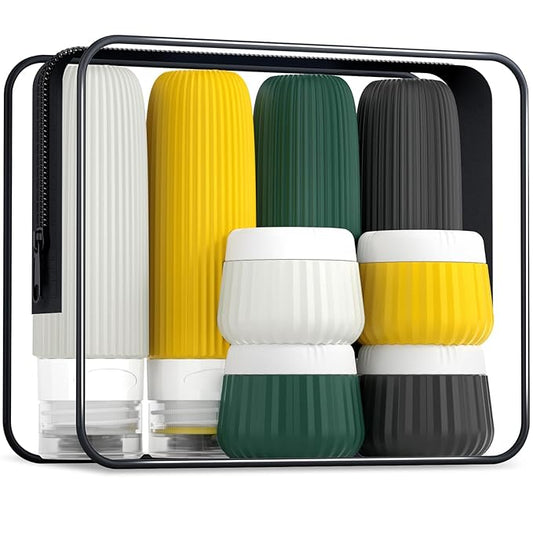 Travel Bottles for Toiletries 8 Pack, Tsa Approved Travel Size Toiletries 3 oz, Travel Containers for Toiletries, with Clear Bag, Leak Proof Silicone Squeezable Travel Essentials Creams Jars