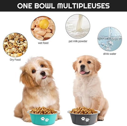 Stainless Steel Dog Bowls 2 Pack Large Extra Large Dogs Feeding Food Water Bowl with Non-Slip Silicone Sole, Dog Dishes Elevated Raised Pet Feeder(Green+Grey, XL(8.5 Cups)