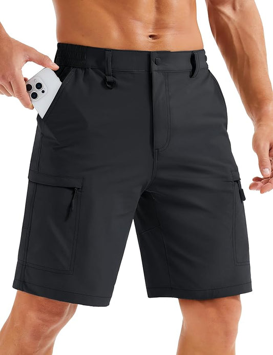 MAGCOMSEN Men's Hiking Cargo Shorts Quick Dry Lightweight 9" Golf Shorts Summer Casual Work Outdoor with 5 Zipper Pockets