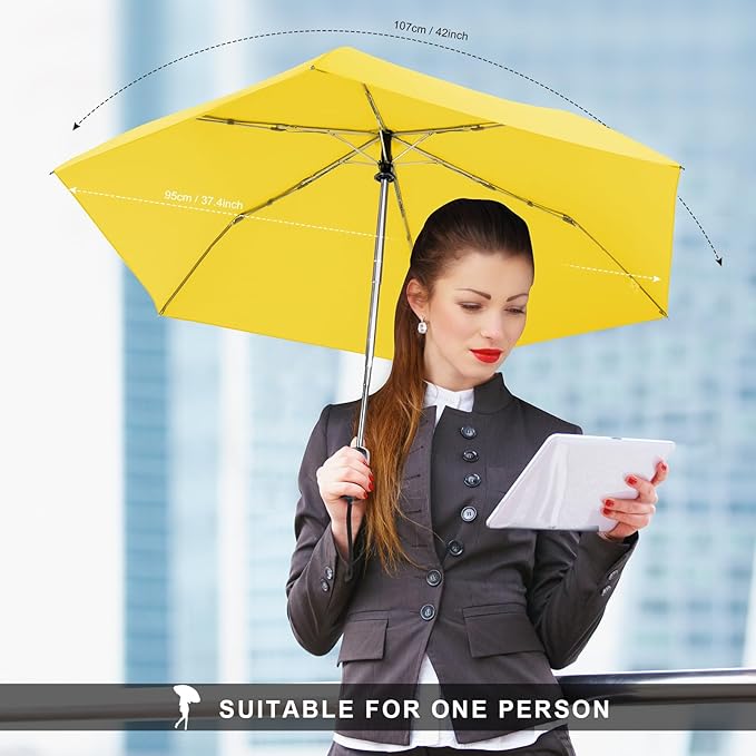 LEAGERA Compact Travel Umbrella for Purse - Flat Handle, Waterproof for Light Rain