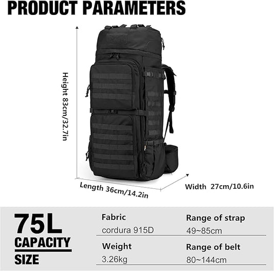 Mardingtop 75L Military Internal Frame Backpack for Men, Cordura Tactical Backpack with Recco for Snowboarding,Hiking,Camping