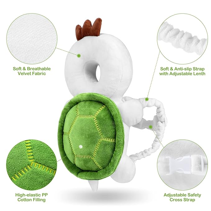 Baby Toddler Head Protector Backpack Safety Pad Adjustable With 3 Pairs Knee Pads for Infant Walker Walking & Crawling Cute Tortoise HX S4