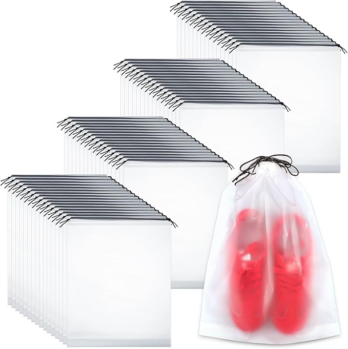 100 Pack Shoe Bags for Travel, 15.7" x 11.8" Large Clear Travel Shoe Bag Vacation Essentials Cruise Essentials Portable Drawstring Packing for Men & Women