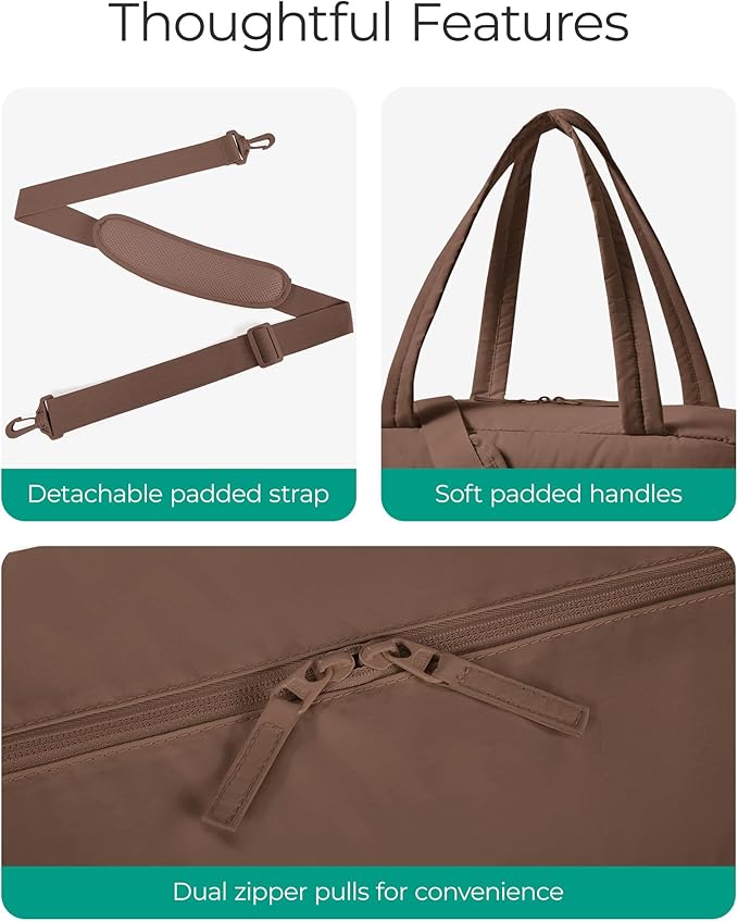 BAGSMART Gym Bag for Women, Lightweight Puffer Duffle Bag 2-PC Travel Bag, 31L Weekender Overnight Bag Quilted Carry On Tote Bag, Diaper Hospital Dance bag for Travel, Gym, Water Resistant