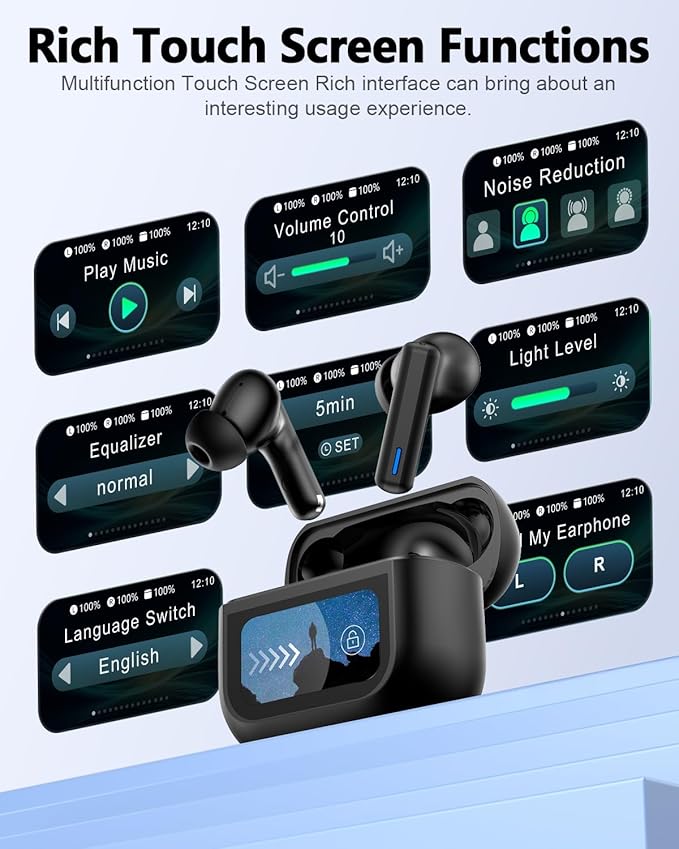 ZIUTY Wireless Earbuds Bluetooth Headphones, ANC/ENC Noise Cancelling, Ear Buds with Multifuntional Touch Screen, 40H Stereo Sound for Sports, IPX7 Clear Calls, 5 EQ for iOS Android (Jet Black)
