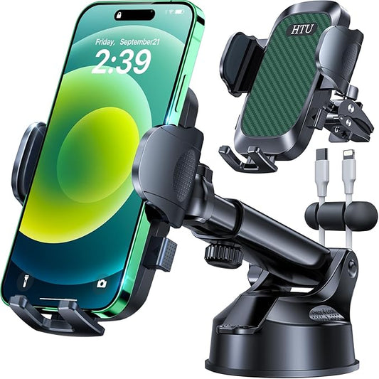2026 Ultimate Best【True Military-Grade & Safety Cert】Car Phone Holder HTU【Upgraded 5-in-1 & 100+LBS Strongest Suction】360 Rotation Truck Windshield Dashboard Vent Mount Stand for iPhone Android, Green