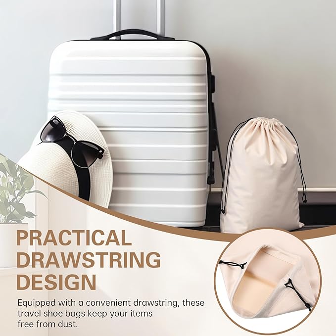 Amylove 2 Pcs Silky Velvet Shoe Bags for Travel Cloth Dust Pouch with Drawstring Closure Beige Shoe Pouch Storage Packing Organizers