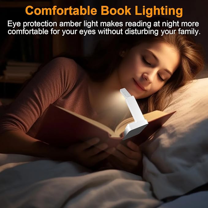 NEWZCLA【2 Pack】Rechargeable Book Light for Reading in Bed,Foldable Clip-On Reading Light,Lightweight 3 Color Amber Eye Care & Stepless Dimming,80H Lasting LED Lamp Gifts for Book Lovers,Travel/2*White