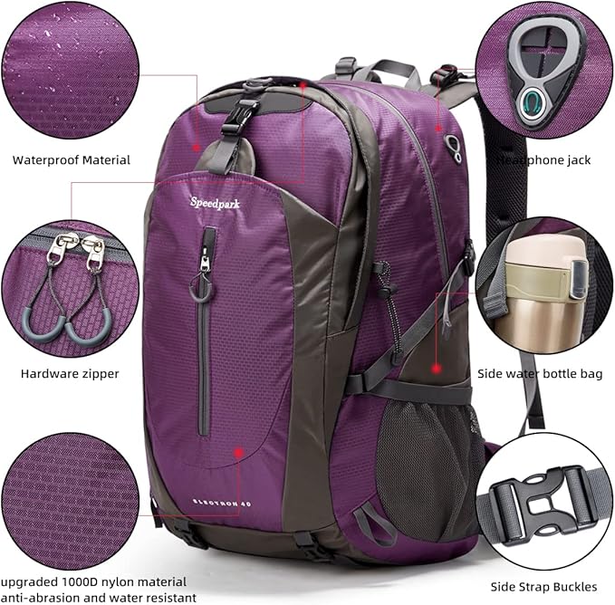 SPEEDPARK Hiking Backpack 40L Waterproof Hiking Daypack with Rain Cover, Outdoor Trekking Travel Backpacks for Men Women