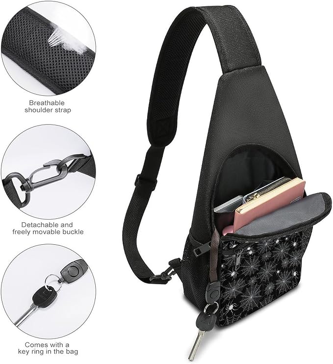 SWEET TANG Cool Sling Backpack Goth Gothic Black Spooky Spider Web, Lightweight Sling Shoulder Bag, Outdoor Chest Crossbody Bike Gym Runner Daypack with Adjustable Strap for Men Women