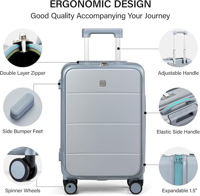 MILADA Expandable Checked Luggage 24 Inch Top Opening Travel Luggage Hard Shell Suitcases with Wheels TSA Approved Luggage Trunk Rolling Medium Checked Suitcase, Grey