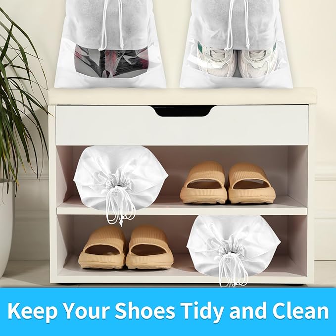 12 Pack Shoe Bags for Travel, Large Travel Shoe Bags for Packing with Clear Window, Dustproof Drawstring Travel Shoe Storage Bags Travel Essentials for Men & Women, White