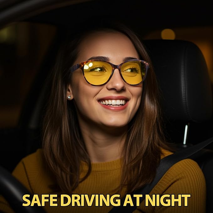 Myiaur Night Vision Driving Glasses for Women, Polarized Anti Glare Yellow Lens Glasses for Nighttime, UV400 Protection