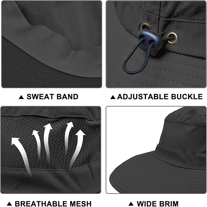 ZOORON Sun Hats for Men Women Fishing Hat with Neck Flap,UPF 50+ Sun Hat Waterproof Wide Brim Bucket Hats for Safari Hiking