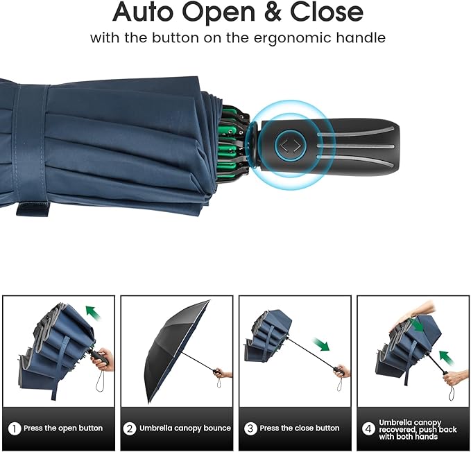 G4Free 54 Inch Large Double Layer Inverted Umbrella, 12 Ribs Compact Windproof Automatic Folding Reverse Umbrella with Reflective Strip for rain