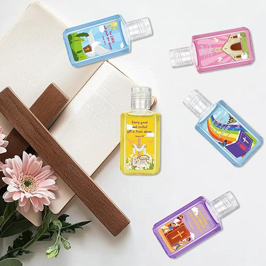 50 Pcs Christian Mini Hand Sanitizer Bulk Bible Verse Hand Sanitizer Religious Inspirational Favors 1fl oz Travel Size Hand Soap Gift for Pastor Church Prayer Christian Party Favors (Cartoon)