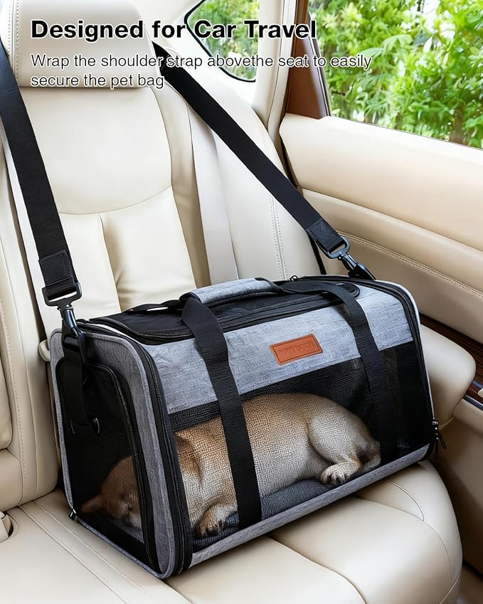 Dog Carrier Airline Approved - 17"×11"×9.5", Underseat, Under 10 lb, Top & Side Entry, Soft Sided Pet Carrier with Anti-Scratch Mesh for Small Dogs - Ideal for Travel and Vet Visit - Grey