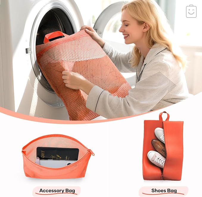 Veken 9/11 Set Compression Packing Cubes for Travel Essentials,Compressible Expandable Large Luggage Suitcase Organizer Bags for Clothing,Durable Space Saver Storage Bags with Toiletry Bags(Orange)