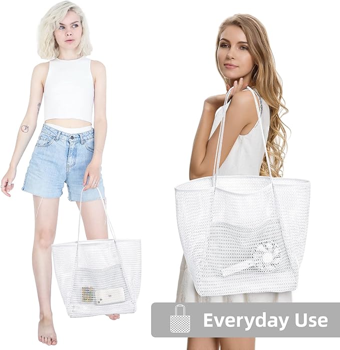 KALIDI BeachNylon Mesh Tote Bag, Casual Tote Bag Hobo Women Foldable MAX 23L Shoulder Bag For Beach Picnic Vacation