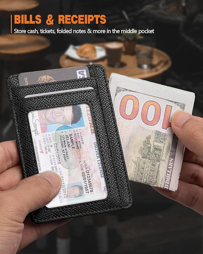 RUNBOX Slim ID Cases Minimalist Front Pocket RFID Blocking Leather Wallets for Men and Women Card Holder Wallets Gifts for men