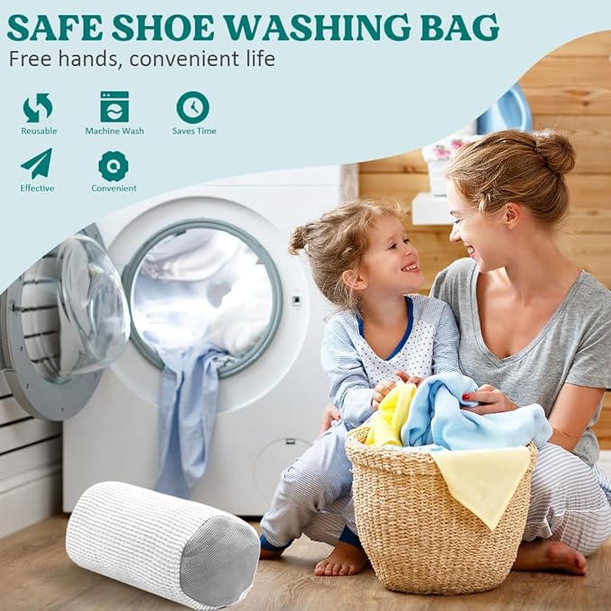 Shoe Washing Machine Bag 2 Pack, 360°Deep Clean Durable Shoes Laundry Bag for Washer and Dryer, Reusable Shoe Cleaner Bags, Sneaker Washing Machine Bag, White