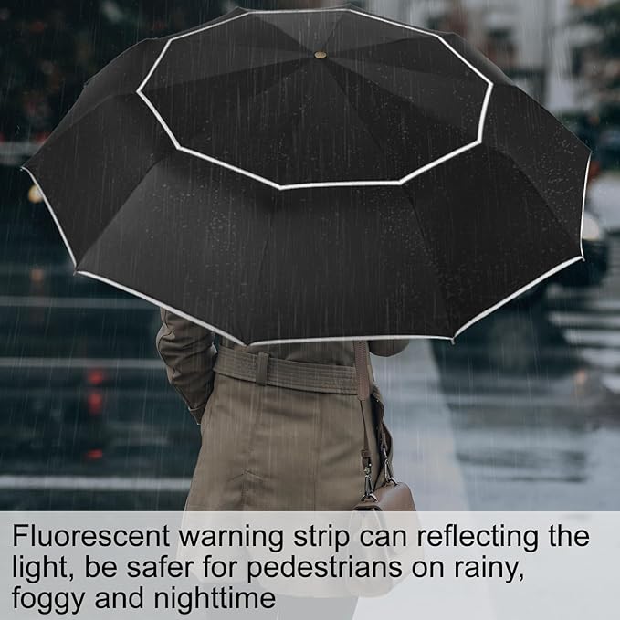 Satol Extra Large Golf Umbrella, 46/54/62 Inch Windproof 10 Ribs Vented Double Canopy Reflective Strips Automatic Open/Close Waterproof UV Protection Portable Compact Umbrella for Outdoor & Travel