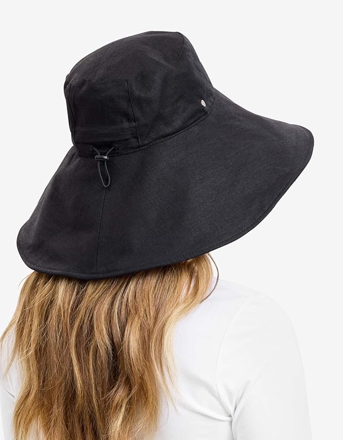 Solbari Women’s Ultra-Wide Cotton Linen Sun Hat UPF 50+, Packable, Adjustable with Ponytail Hole for Travel, Beach & Outdoors